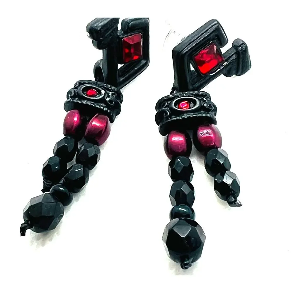 Chico's Black Red Geometric Dangle Earrings Pierced Gothic Avant Garde